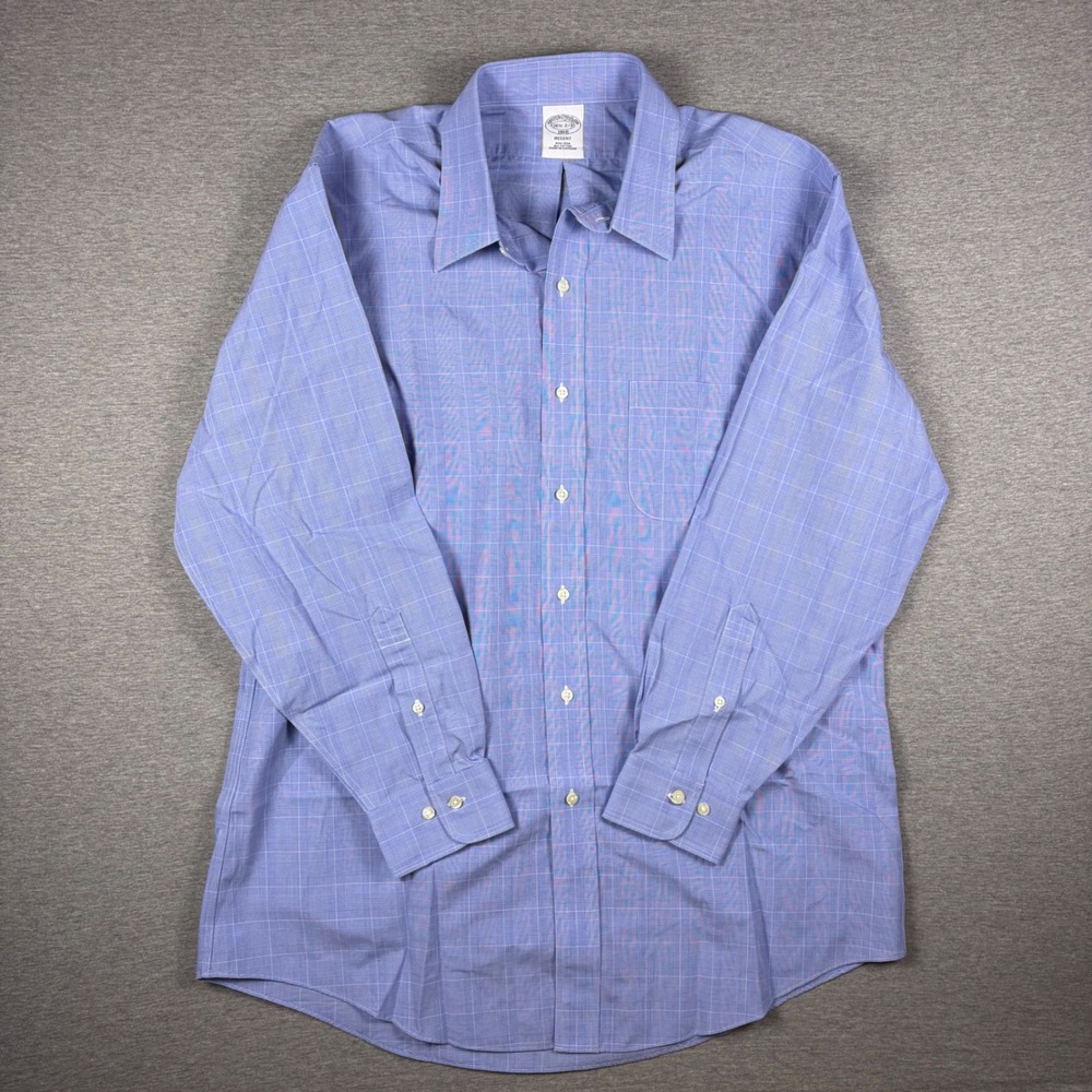 Brooks Brothers Dress Shirt Men 16.5-2/3 Blue Regent Fit 1818 Glen Plaid Cotton